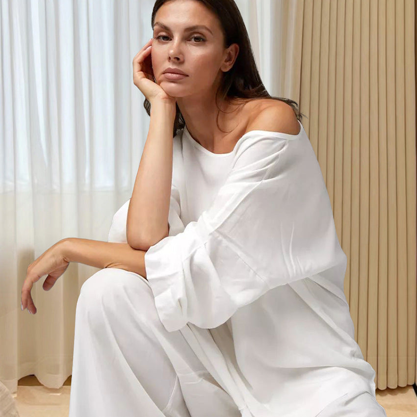 Herbst Neuheit lockere lässige einfache Homewear Modal Langarmhose Damen Pyjama