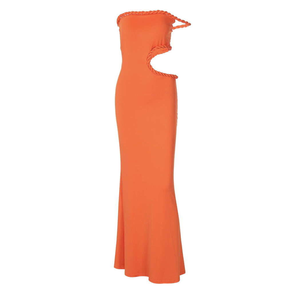 Sommer Damen Kleidung Sexy schulterfrei Hohl Cut-Out Cropped Enges Hüftkleid