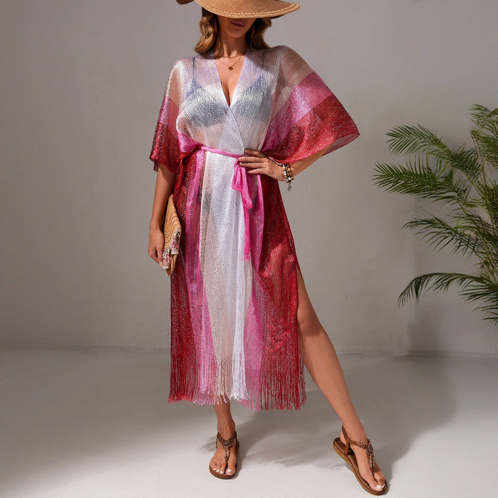 Robe de plage femme décontractée vacances dégradé bikini maillot de bain chemisier protection solaire cardigan