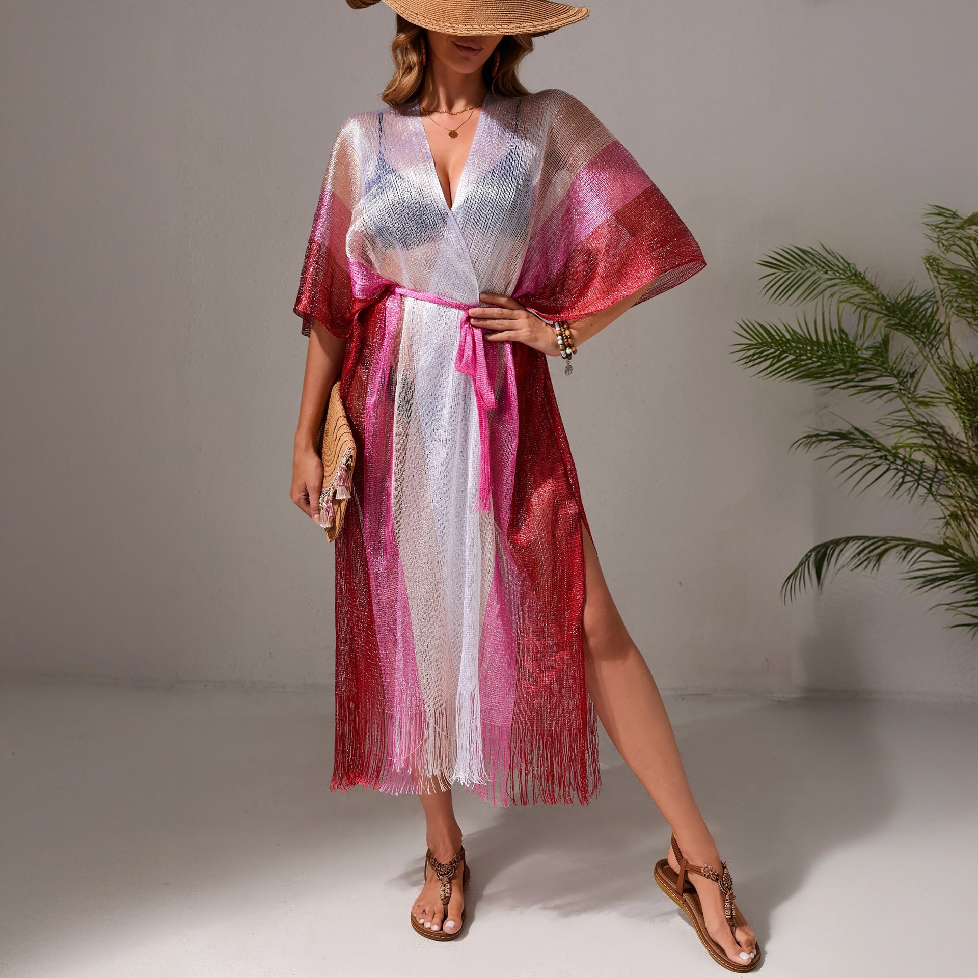 Robe de plage femme décontractée vacances dégradé bikini maillot de bain chemisier protection solaire cardigan