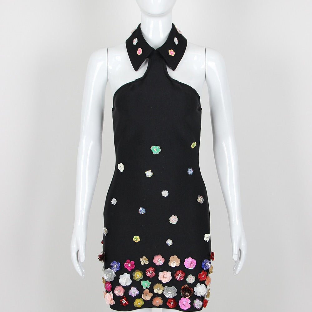 Robe Courte Bandage Sexy Printemps Fait Main Fleurie Halter pour Femmes