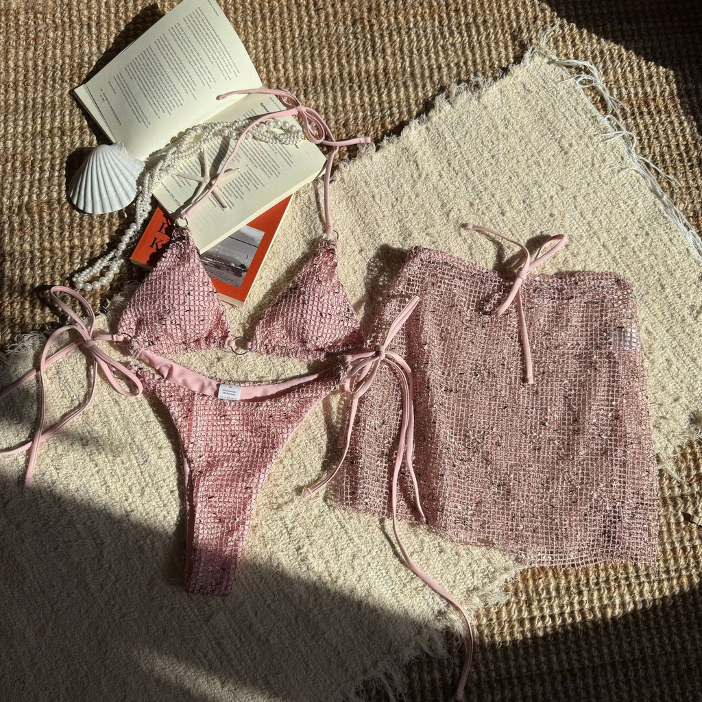 Besonderer Mesh-Dreiteiler Badeanzug Sexy Schnürbadeanzug Bikini