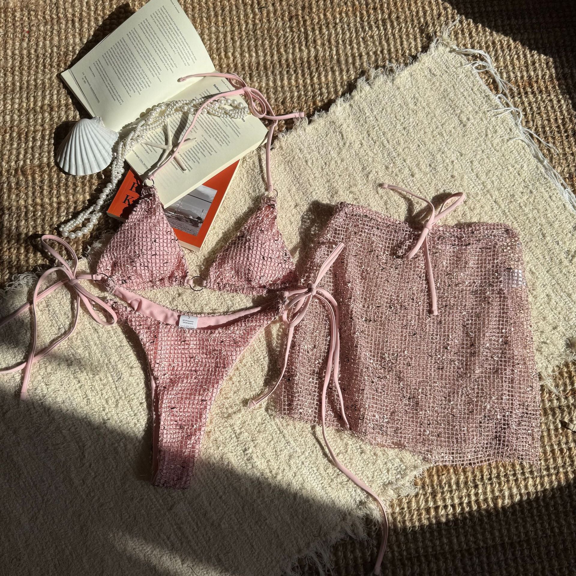Besonderer Mesh-Dreiteiler Badeanzug Sexy Schnürbadeanzug Bikini