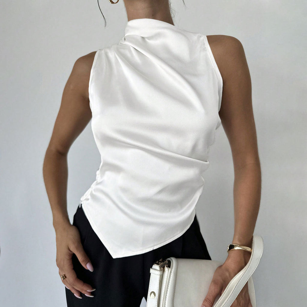 Sommer Damen Kleidung Sommer Satin Hemd Damen Einfache Ärmellose Satin Kunstseidenhemd Top