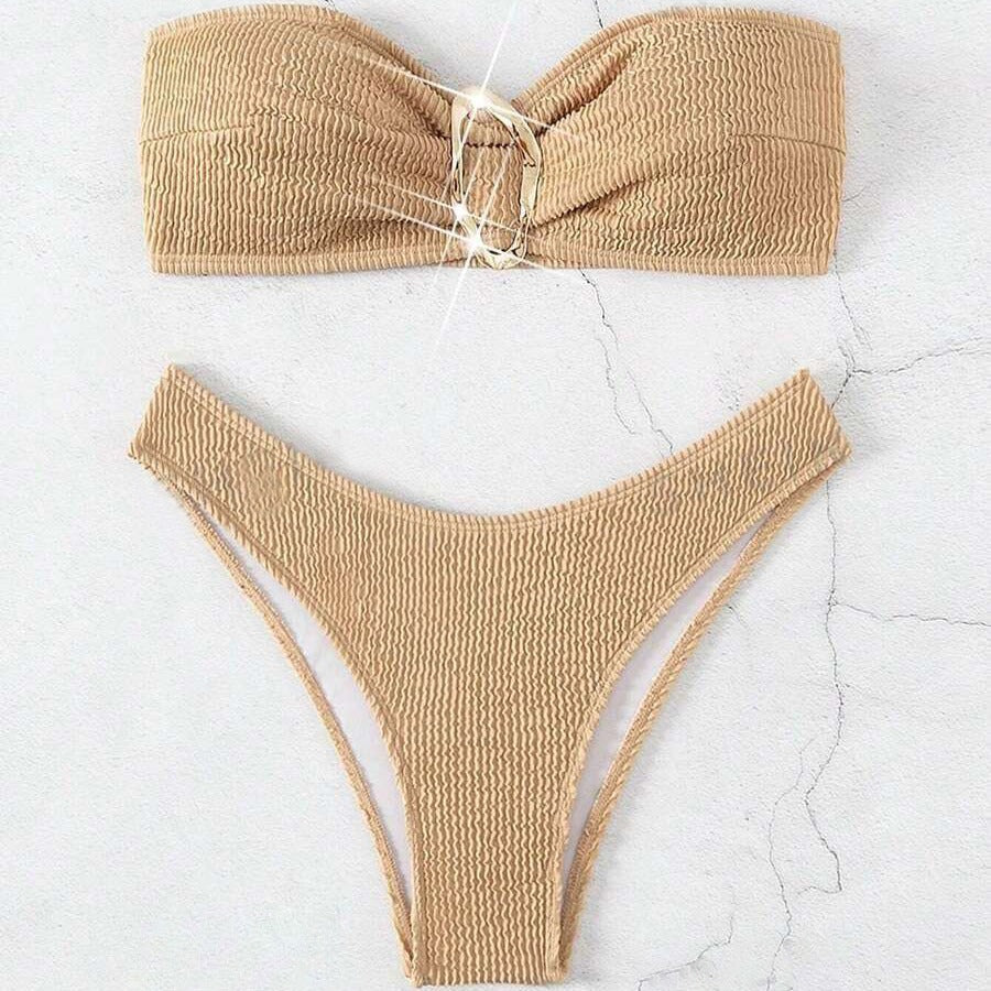 Maillot de Bain Bandeau Imprimé Sexy Bikini Femme Maillot de Bain Fendu