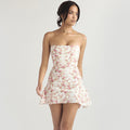 Vêtements pour femmes Robe courte bustier dos nu pour femme Décoration sexy Robe florale française Robe pour femme