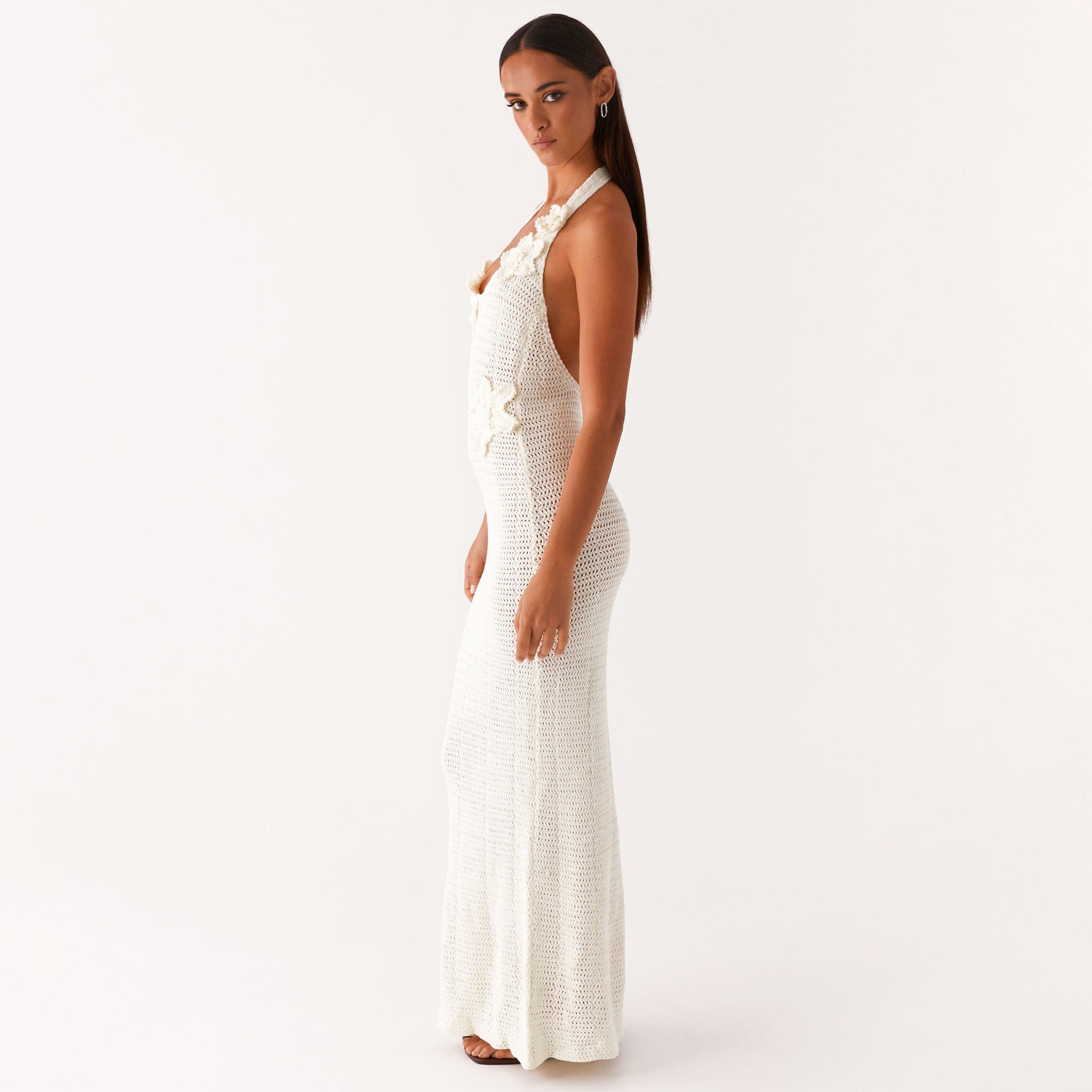 Robe de plage décontractée sexy sans manches à licou, dos nu, avec découpes et imprimé floral flottant