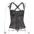 Haut court sexy en dentelle à taille, automne, gilet ajusté assorti pour femme