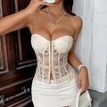 High Sense Special Interest Design Stickerei Korsett Sexy Bandage Neckholder Backless Tube Top Weste