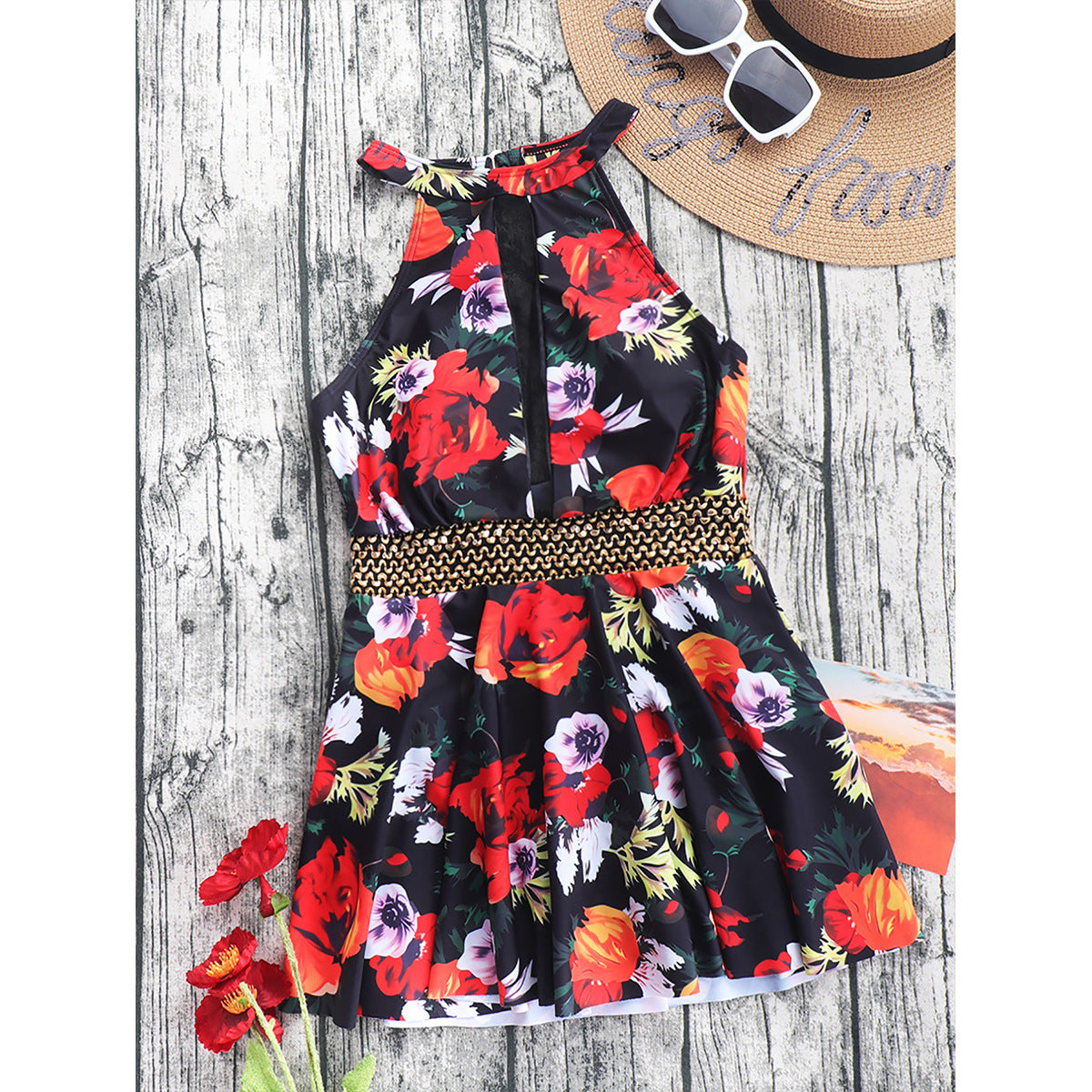 Maillot de Bain Conservateur Imprimé Maillot de Bain Femme Robe de Plage Une Pièce
