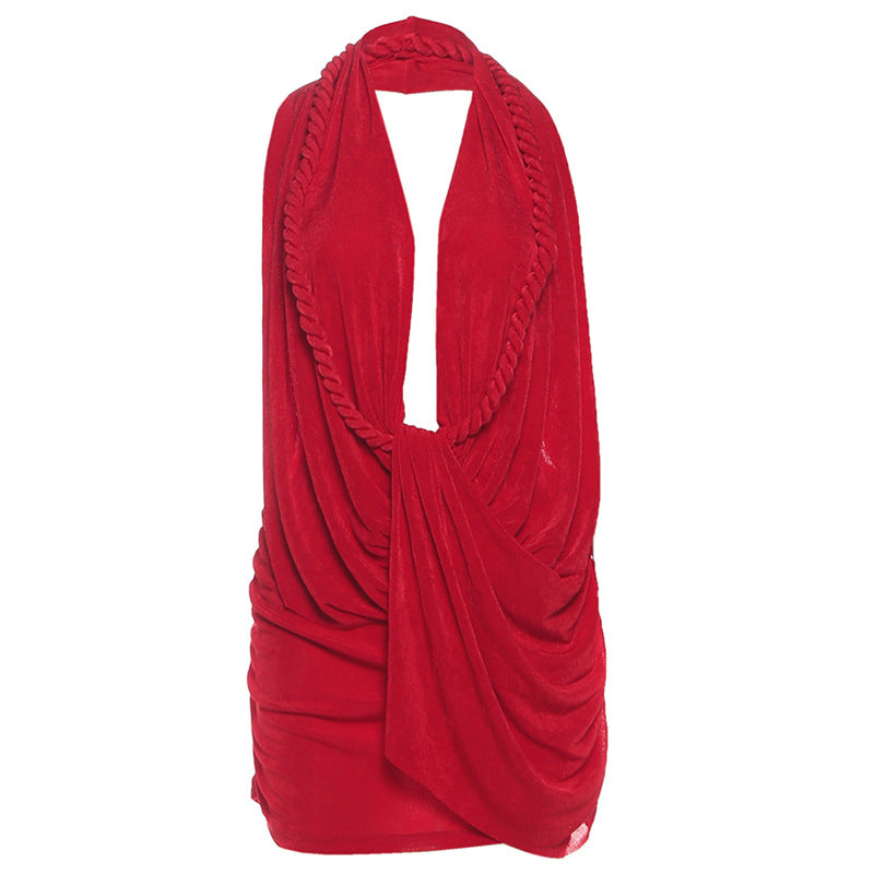 Robe Femme Automne Hiver Col V Plongeant Sexy Dos Nu Licou Hanche Couleur Unie