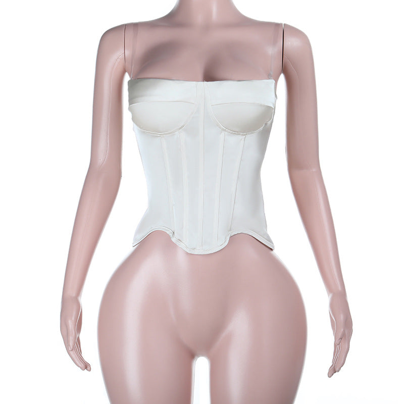 Haut tube sans manches en satin dos nu sexy pour femme
