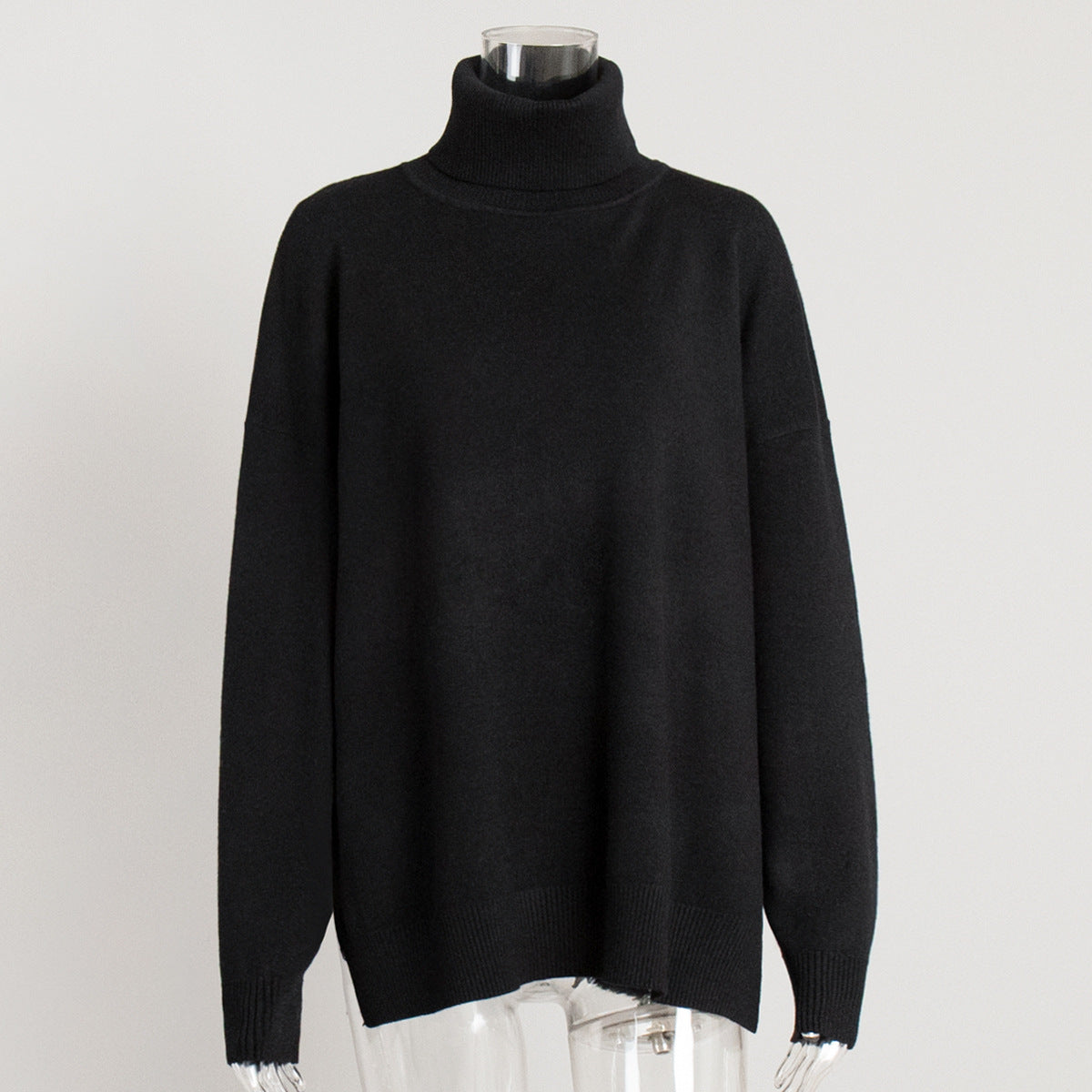 Rollkragenpullover Damen Herbst Winter Lässiger Pullover Schlitz Locker Einfarbig Strickpullover