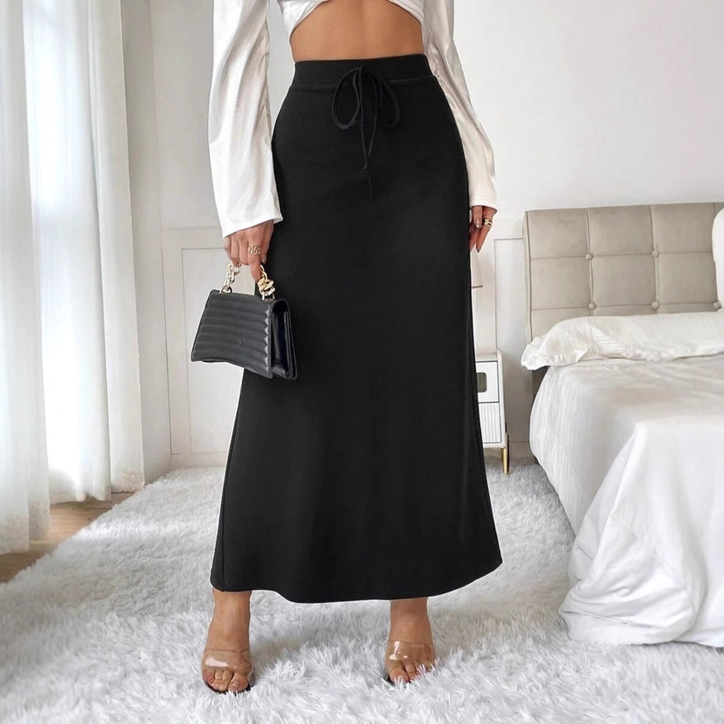 Vêtements pour femmes Jupe longue en satin populaire Taille haute avec lacets Printemps Automne