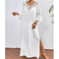 Vêtements pour femmes Tricot manuel au crochet Couture Balle colorée Sexy Creux Dos nu Lâche Longue surjupe de plage