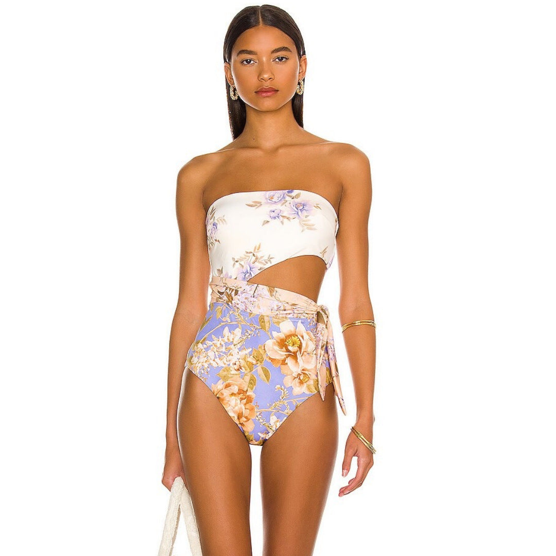 Ensemble deux pièces jupe et haut de maillot de bain imprimé une pièce bustier sexy de plage printemps