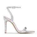 Sandales à talons hauts avec boucle, strass, bout ouvert, découpes et bout pointu pour femmes