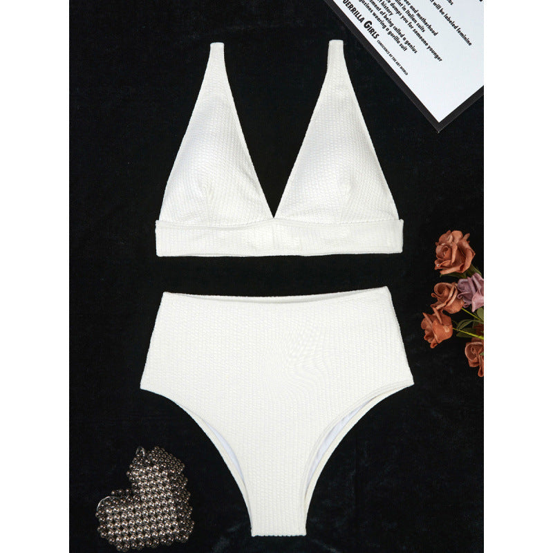 Maillot de bain sexy fendu pour femmes à rayures creuses, taille haute, couleur unie, tissu spécial