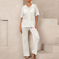 Strand Kurzarm Hemd Hose Aushöhlung Ausschnitt Durchsichtig Lässige Strick Urlaub Elegante Sonnenschutz Bluse Zweiteilige Sets