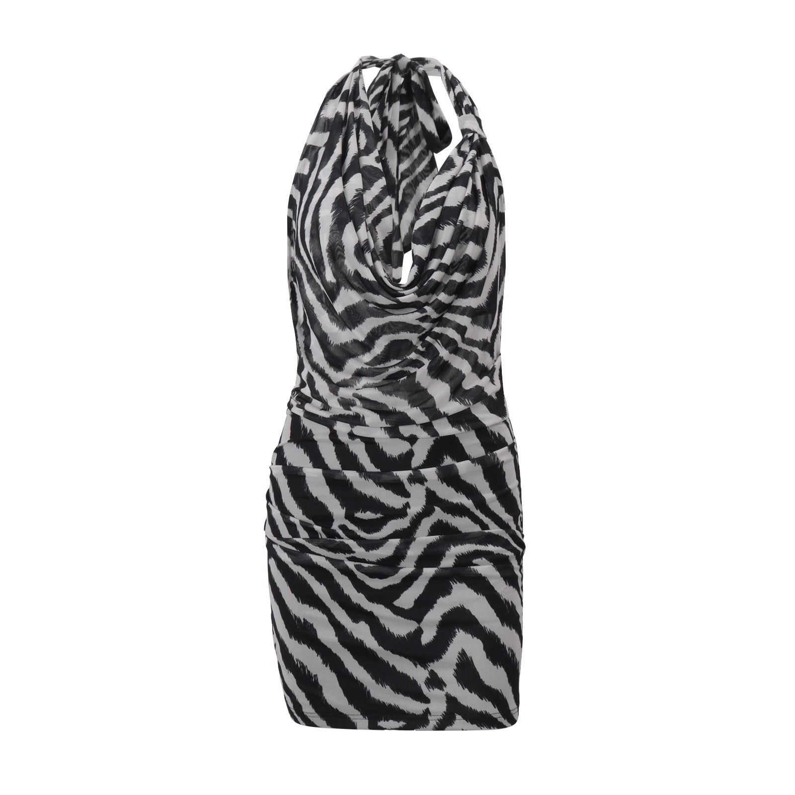 Damenbekleidung Herbst Sexy Neckholder Swing-Kragen Persönlichkeit Zebra-Muster Sexy Hüfttasche Kleid Damen