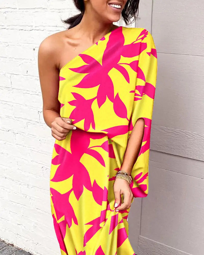 Robe sexy asymétrique à épaule dénudée et manche unique pour femme