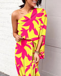 Robe sexy asymétrique à épaule dénudée et manche unique pour femme