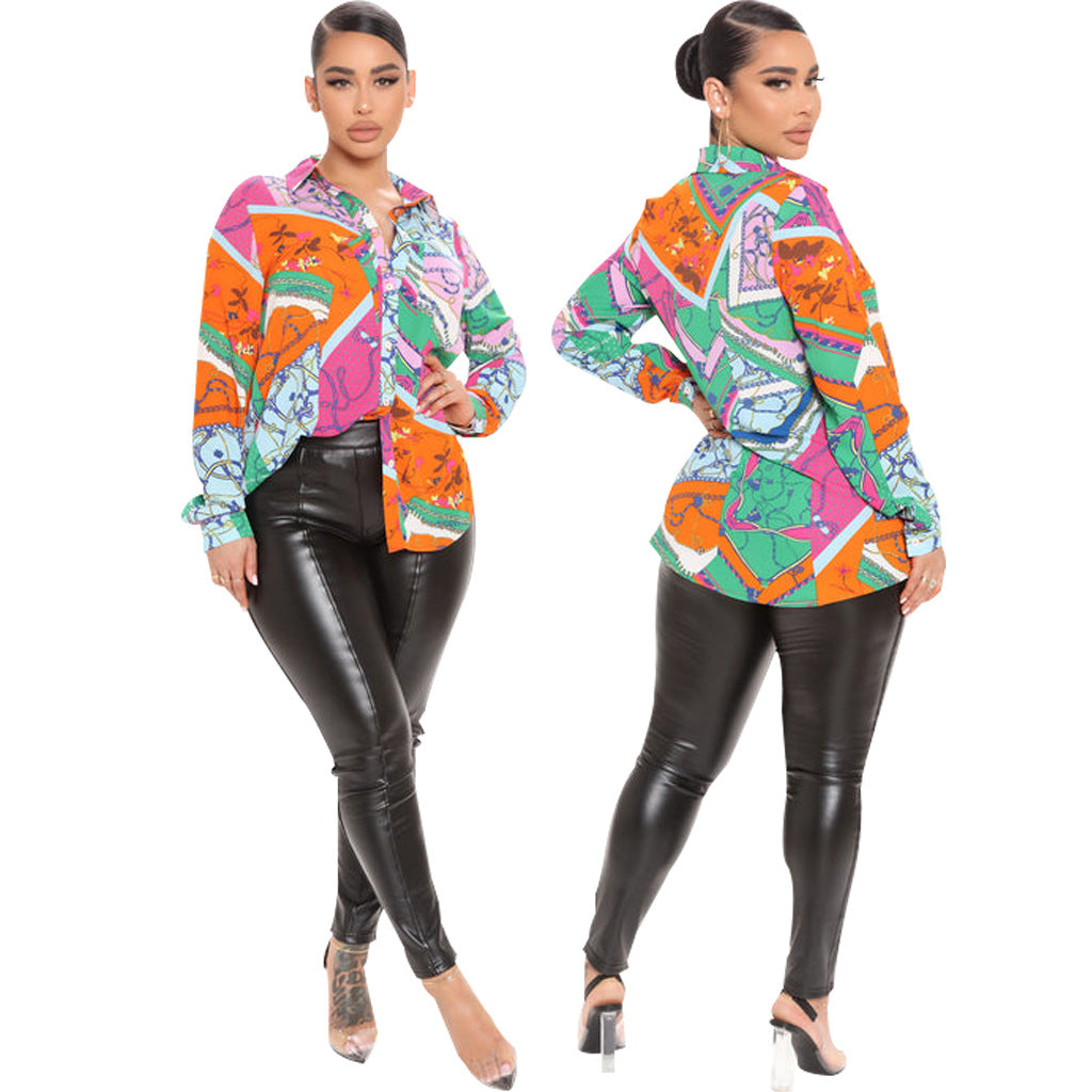 Chemise femme décontractée à imprimé numérique multicolore