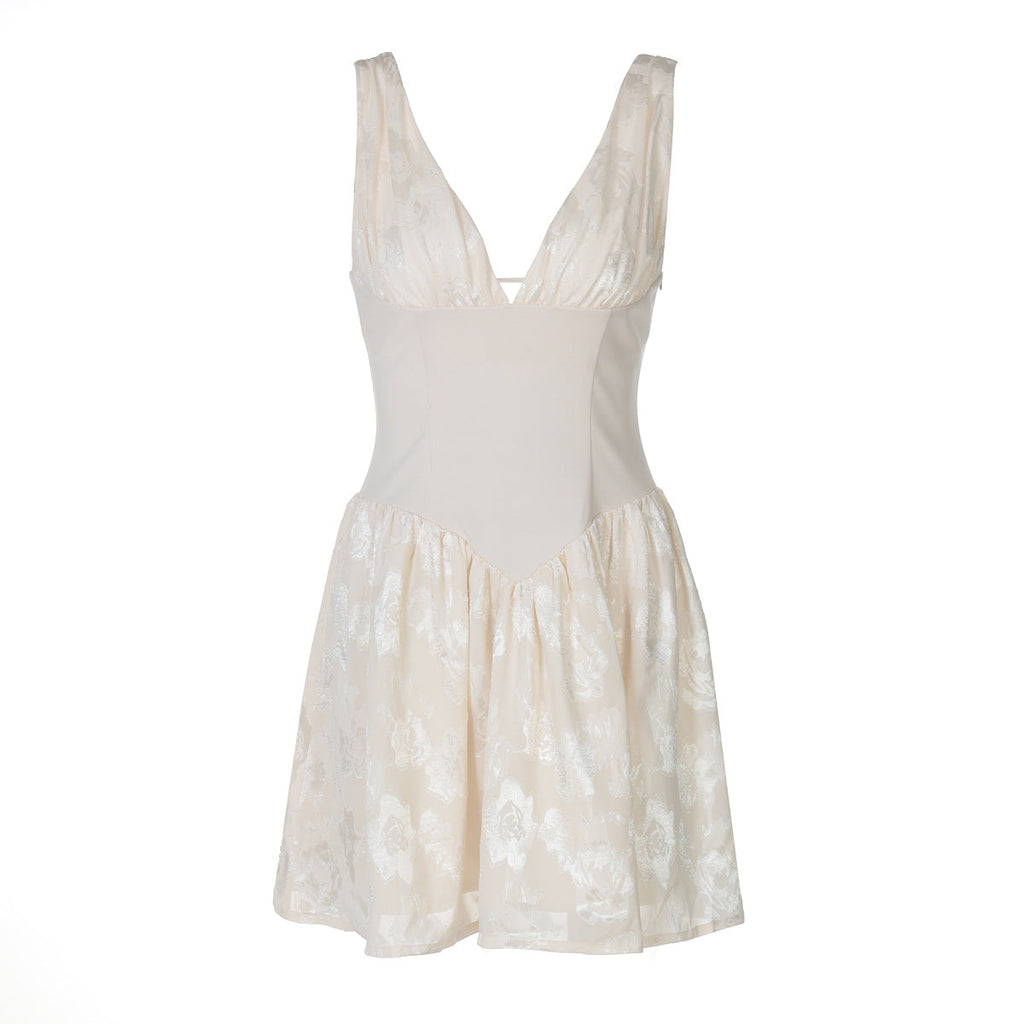 Robe d'été femme de couleur unie, col en V profond, dos noué, coupe ajustée, avec bretelles à la taille