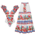 Maillot de bain une pièce amincissant imprimé à volants pour femme