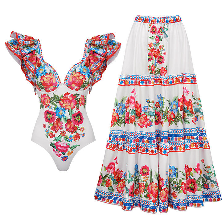 Maillot de bain une pièce amincissant imprimé à volants pour femme