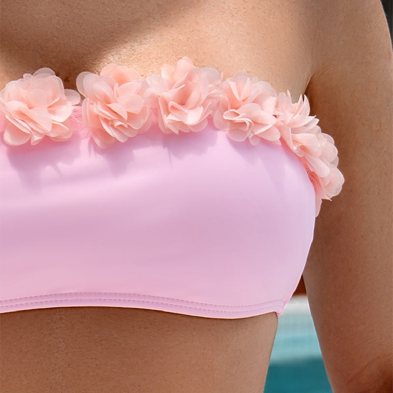 Bikini Badeanzug Bandeau Spitze Rosa Sexy Bikini Badeanzug