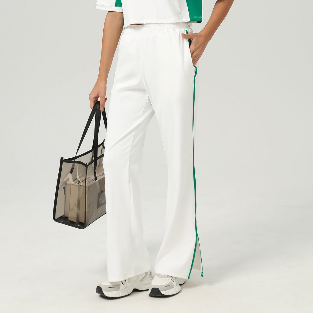 Pantalon de sport ample taille haute, coupe large, poches, décontracté, droit, à porter à l'extérieur, pantalon de yoga évasé bicolore.