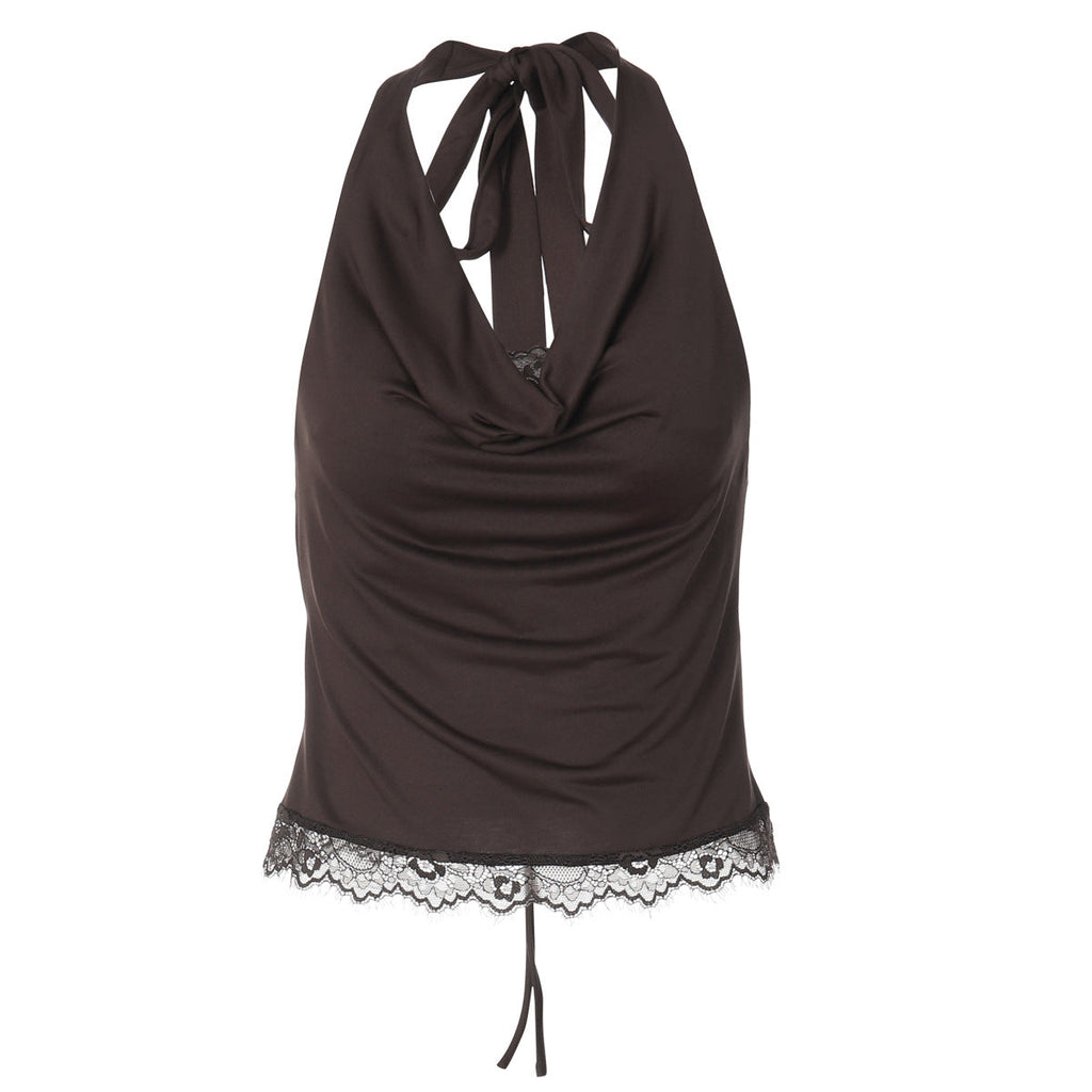Spitzenstich Schwingkragen Neckholder Weste Damen Winter Sexy Unterwäsche Oberbekleidung Slim Fit Gebundenes Oberteil Damen