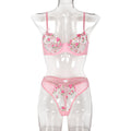 Damenbekleidung Sexy Dessous Exquisites frisches kleines Blumenstickerei-Zweiteiler-Set