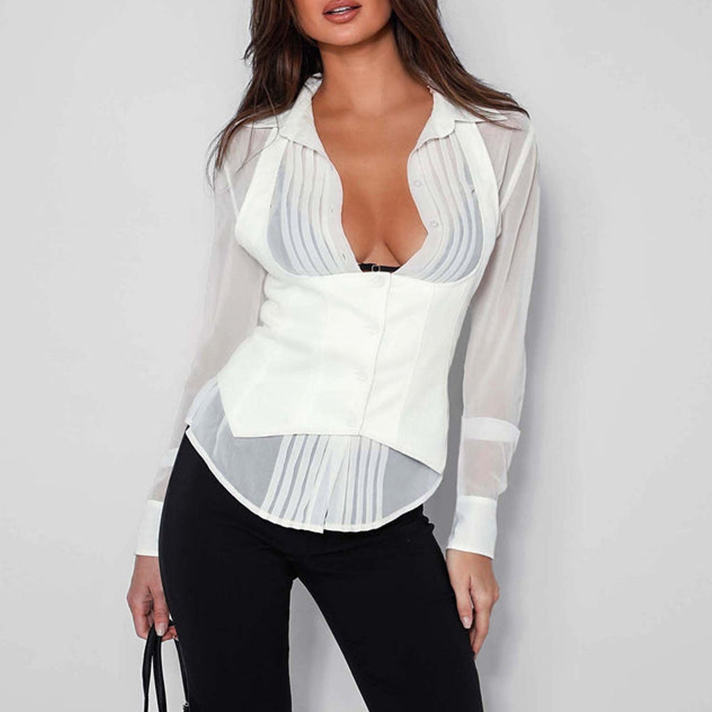 Damen Polo-Kragen-Shirt-Weste Zweiteiliges Set Sexy Neckholder Taillenbetontes Top