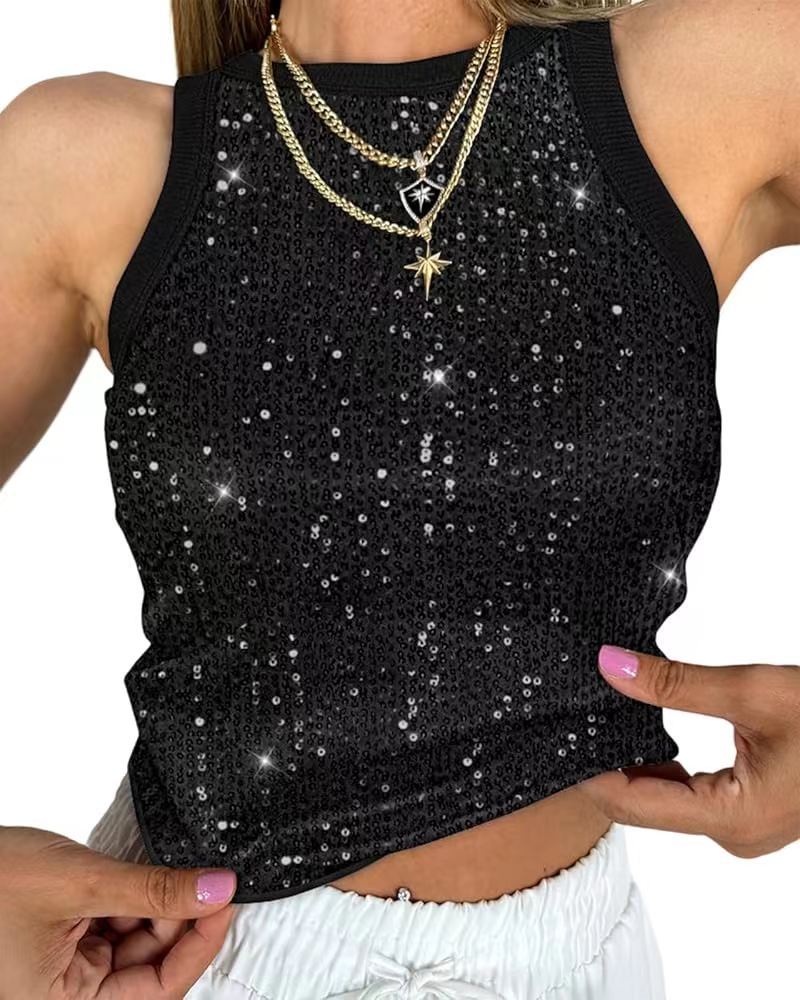 Pailletten Leopard Print Damen Weste Sexy Kurzes Outfit Farblich abgestimmtes ärmelloses Oberteil Damen