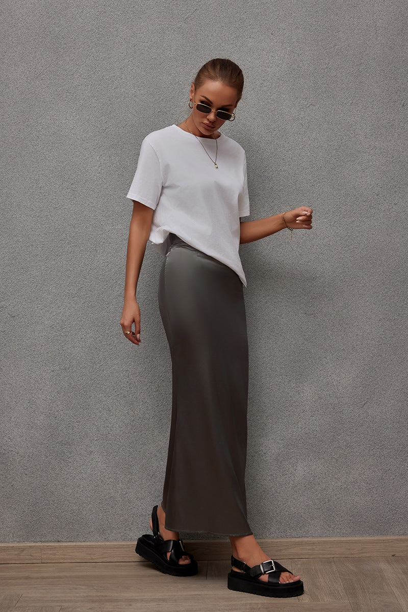 Frühling Sommer Kunstseide Rock Satin Rock Damen Casual Satin Hüftrock