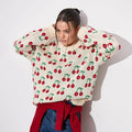 Pull imprimé cerises décontracté en tricot lâche, pull doux cerise automne hiver
