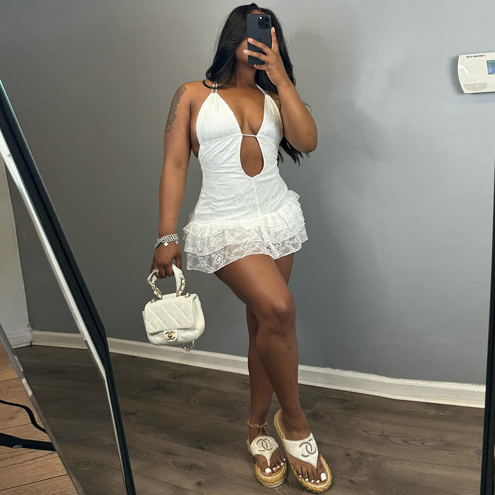 Robe Sexy Femme Vêtements Robe Automne Lacets Dentelle Gâteau Type Dos Nu Sexy