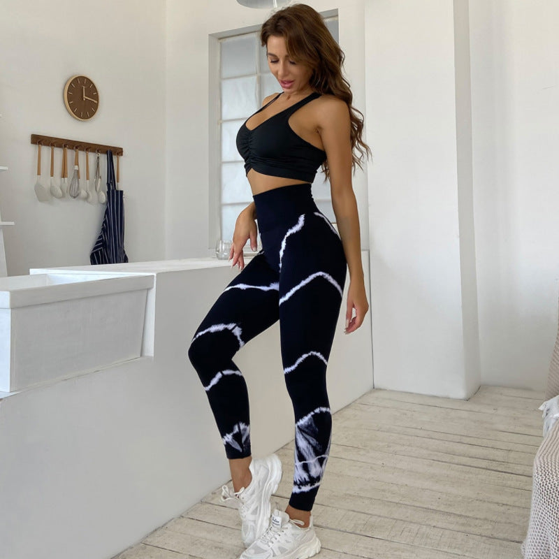 Pantalon de yoga de sport taille haute, sexy, liftant les hanches, absorbant l'humidité, séchage rapide, tenue, pantalon tie-dye longueur cheville