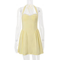 Robe d'été élégante et sexy pour femme, col carré, dos nu, couleur unie, taille halter.