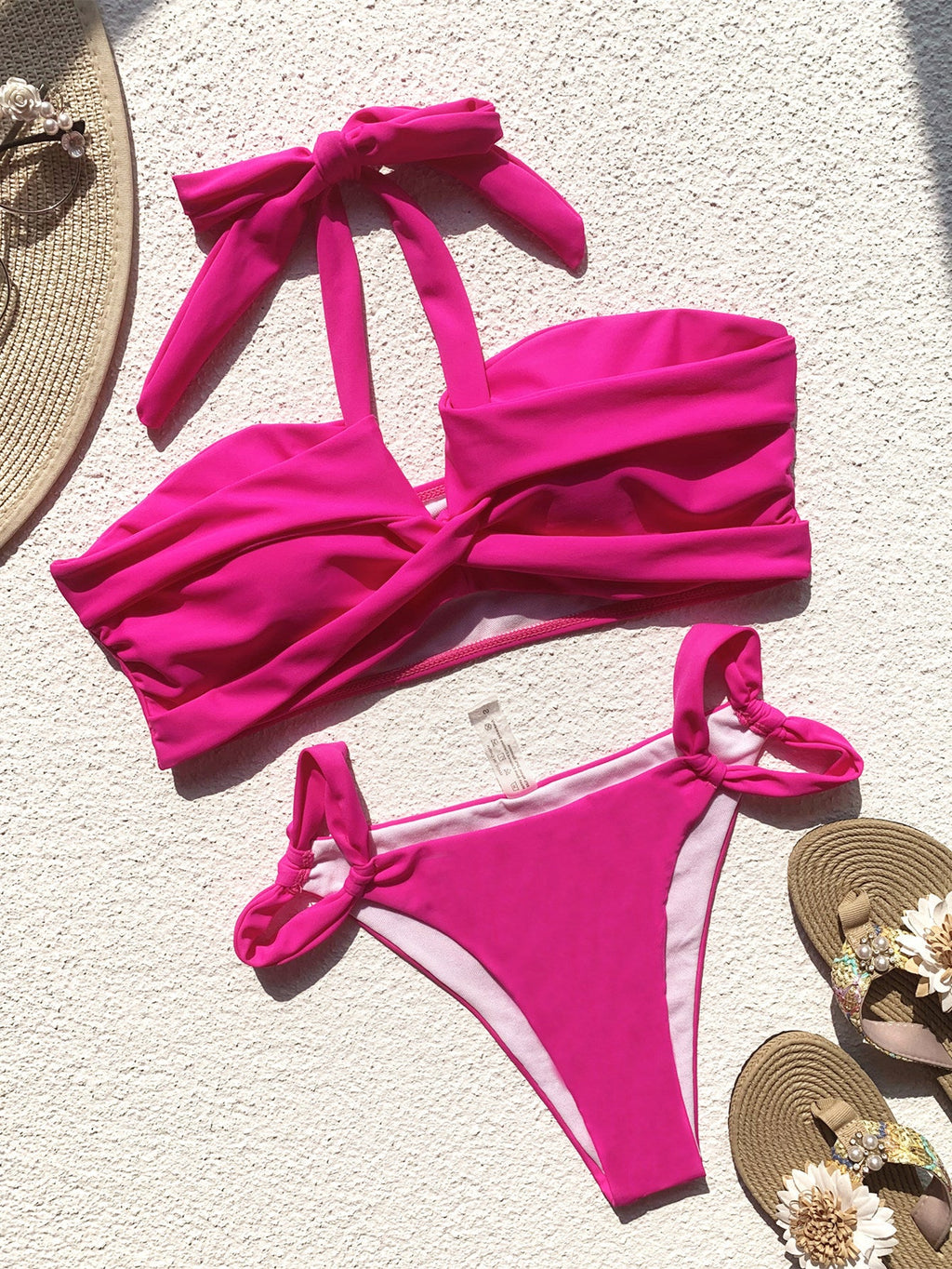Bikini Doppelbikini Einfarbiger Badeanzug Naht Badeanzug Damen Sexy Badeanzug Träger