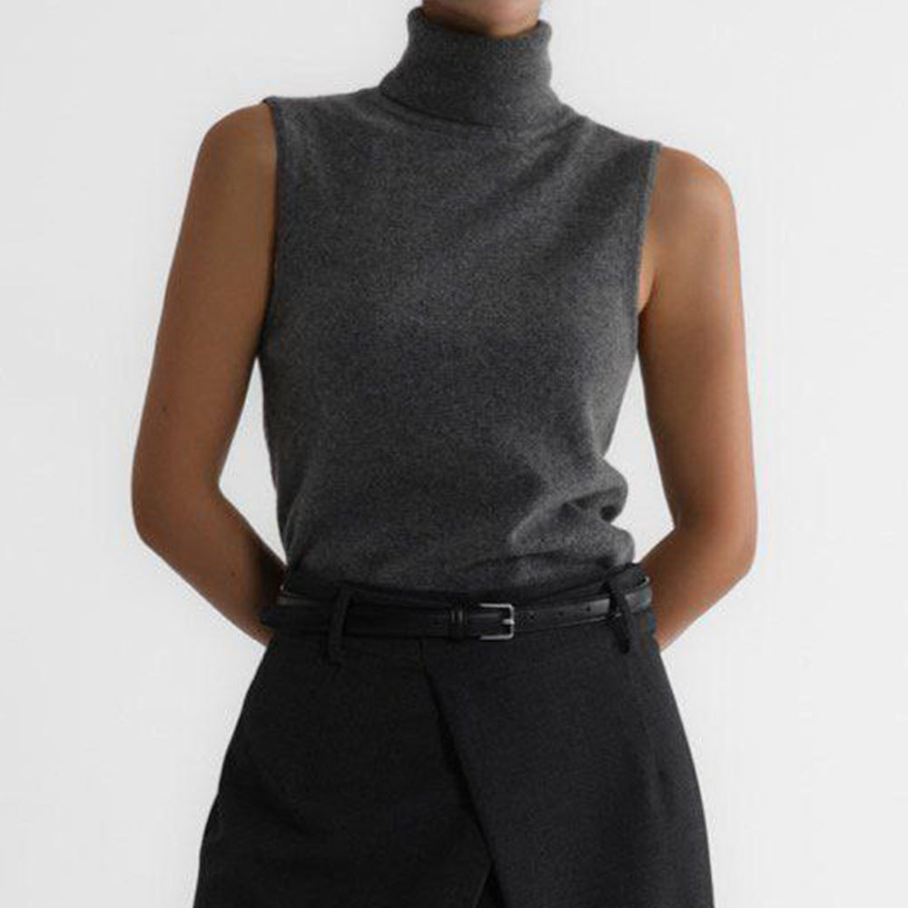 Gestrickte ärmellose Weste Herbst Rollkragen-Weste Pullover Minimalistische Weste Oberteil Damen