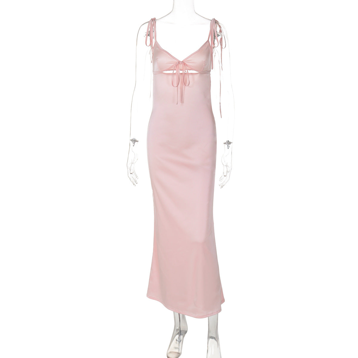 Robe d'été sexy en satin avec col en V et bretelles en dentelle, sans manches, à nouer soi-même pour femme