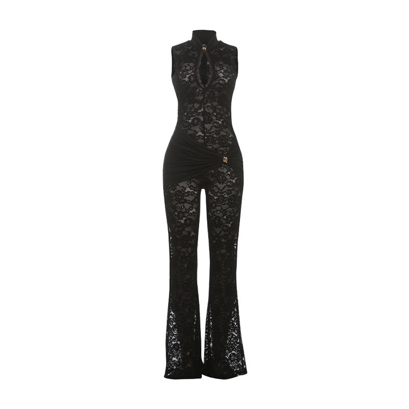 Herbst Winter Damen Spitze Nähte Ärmellos Sexy Hohe Taille Slim Fit Mikro-Strampler