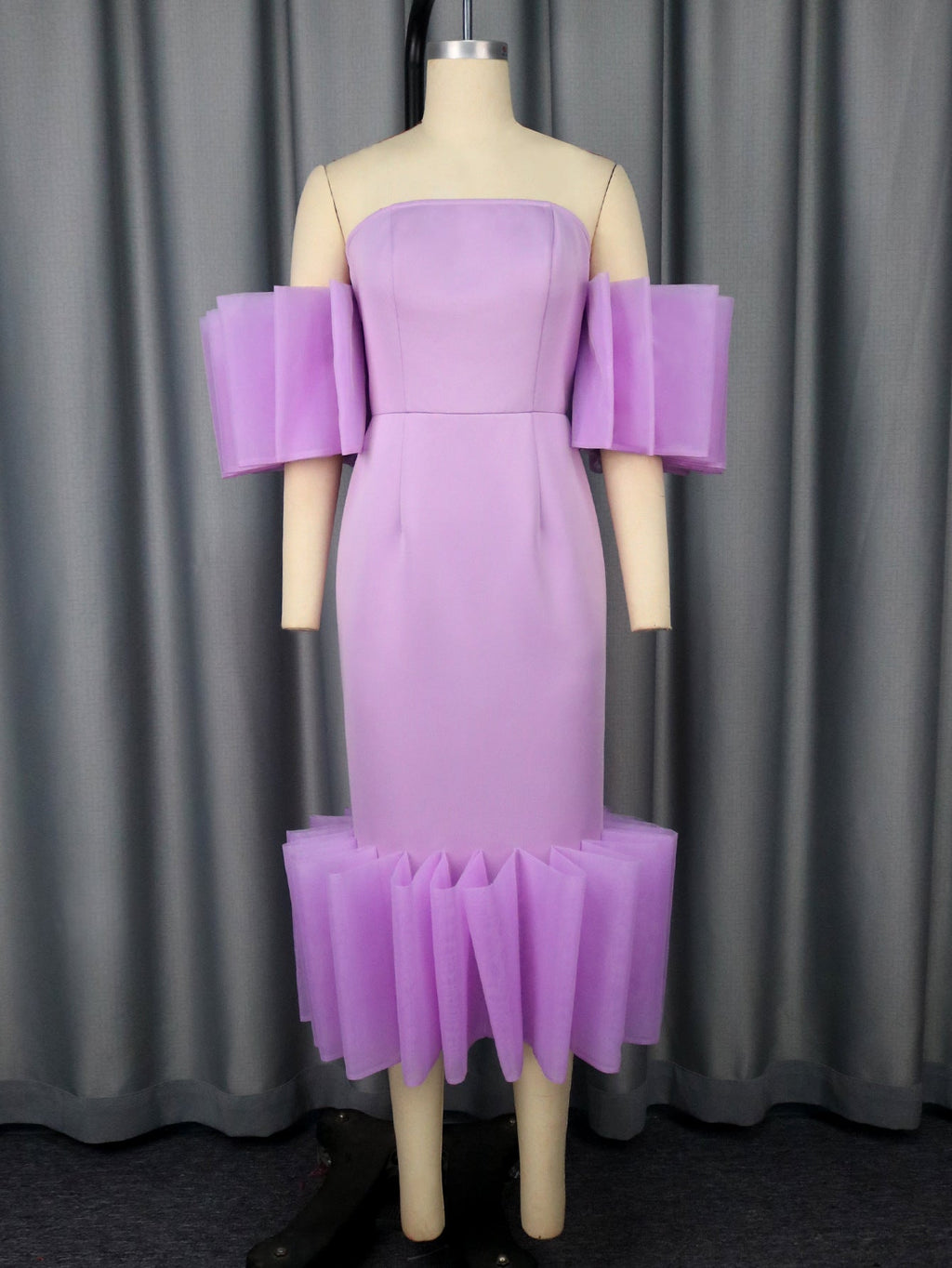 Sexy Tube Top Lila Kleid Einzigartiges Design Seiten Rüschen Party Abendkleid