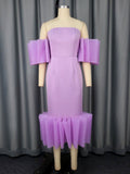 Sexy Tube Top Lila Kleid Einzigartiges Design Seiten Rüschen Party Abendkleid
