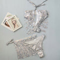 Pailletten Quasten Bikini Dreiteiler Sexy Damen Badeanzug Bikini