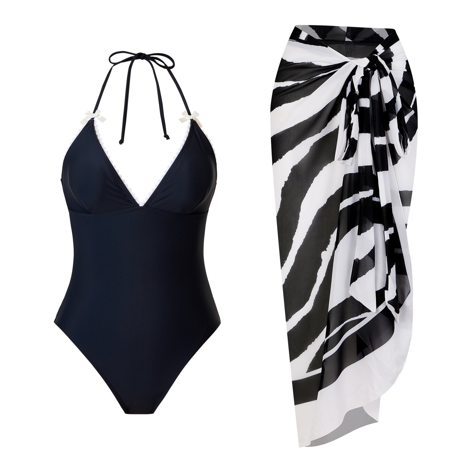 Maillot de bain une pièce femme noir blanc sexy deux pièces avec robe en mousseline
