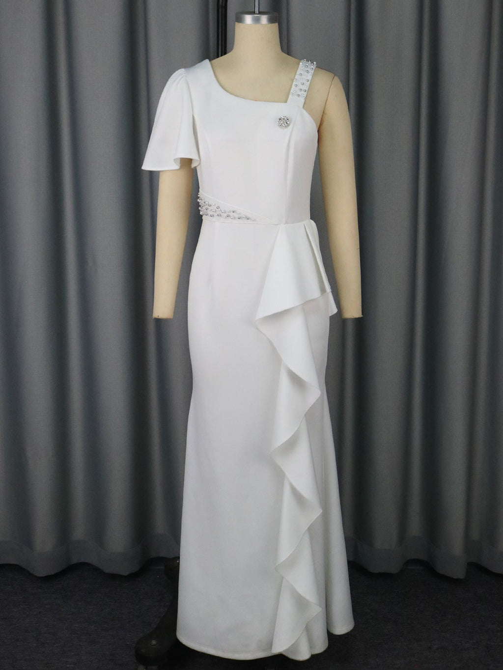 Einzigartiges, perlenbesetztes One-Shoulder-Partykleid mit Lotusfutter, Etuikleid für Cocktails